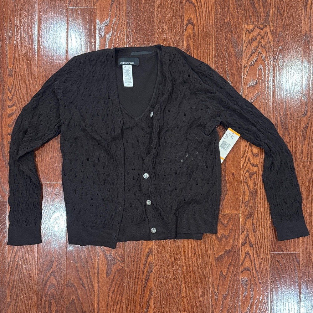 Jones New York Black Textured Cardigan Set